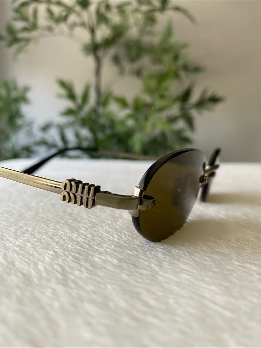 Miu Miu Rimless Narrow Oval Sunglasses | SMUA54, Old Gold/Dark Brown